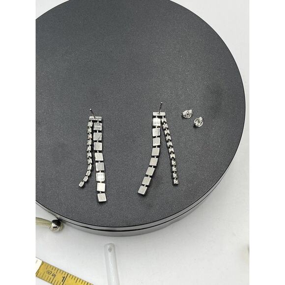 Diesel Designer Signed Stainless Steel Long Square Studded Dangle Earrings - Picture 5 of 15